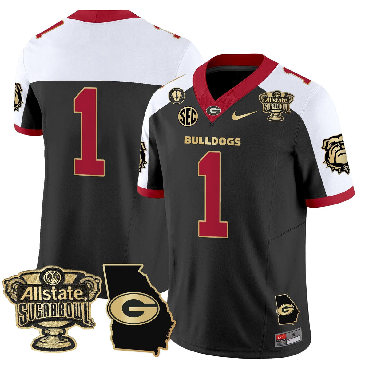 UGA 2025 Sugar Bowl & Georgia Map Patch Vapor Limited Jersey N2 - Stitched