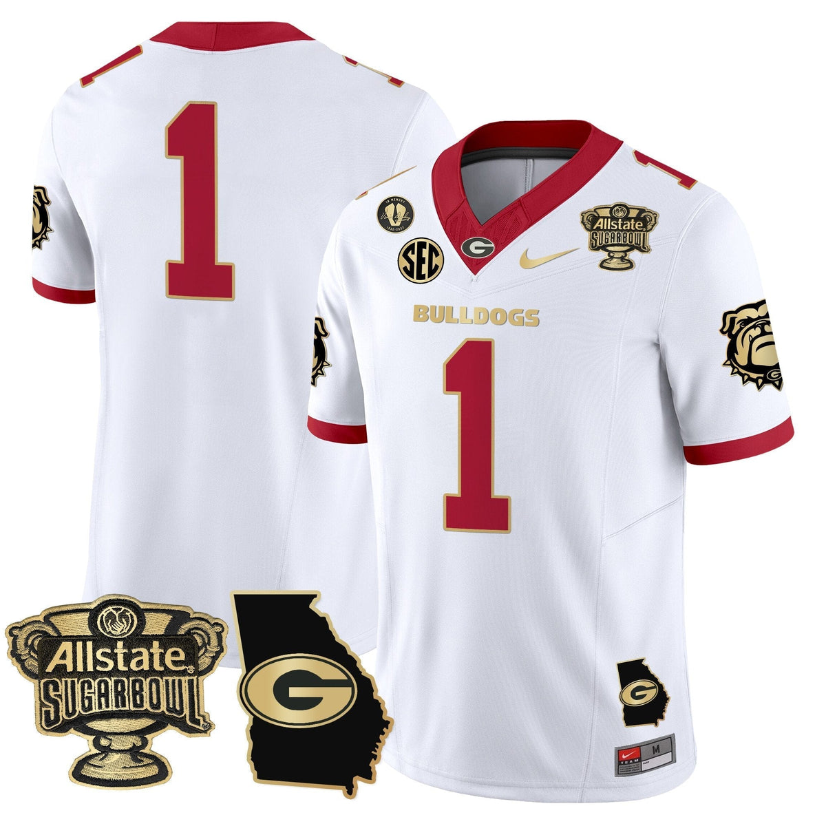 UGA 2025 Sugar Bowl & Georgia Map Patch Vapor Limited Jersey N2 - Stitched