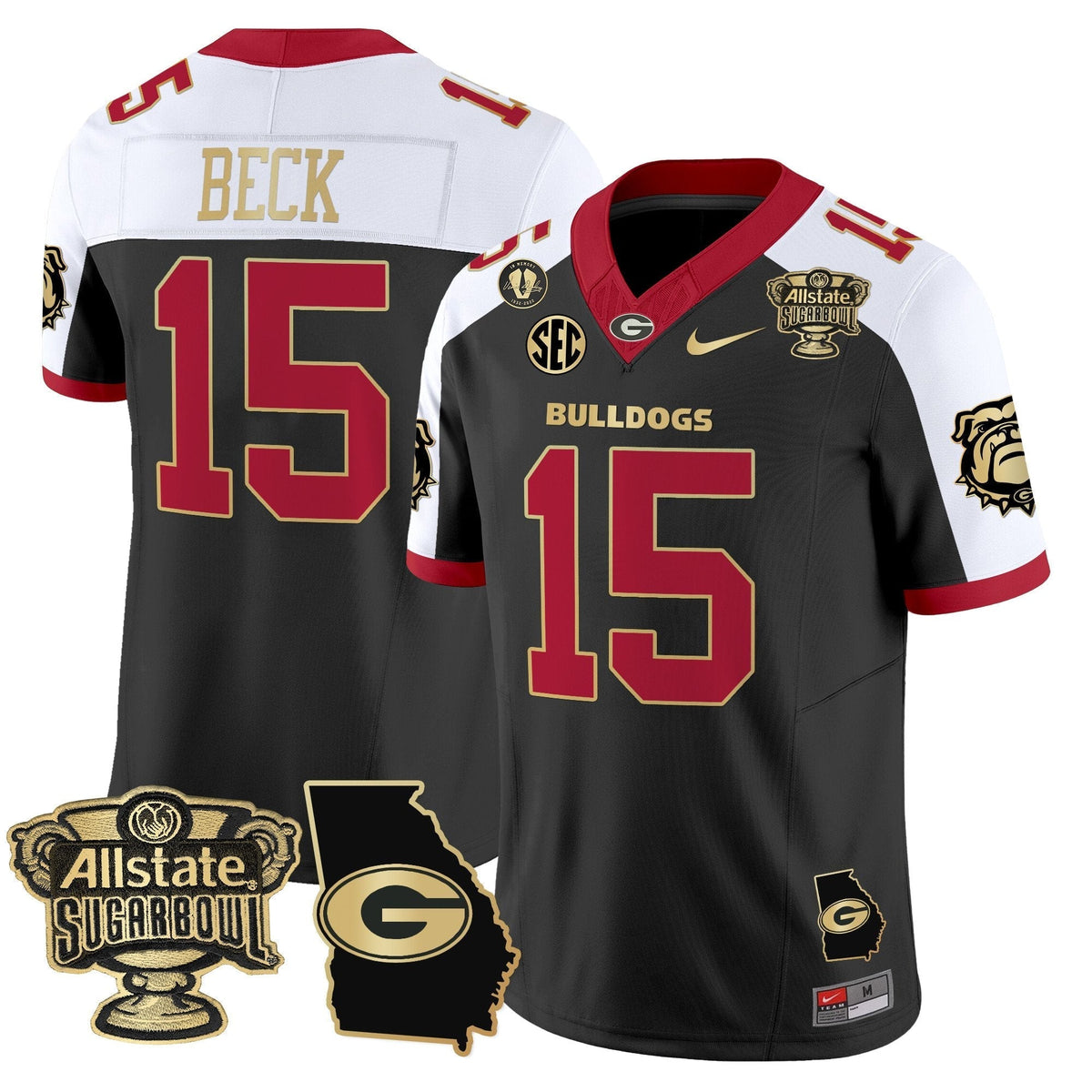UGA 2025 Sugar Bowl & Georgia Map Patch Vapor Limited Jersey N2 - Stitched