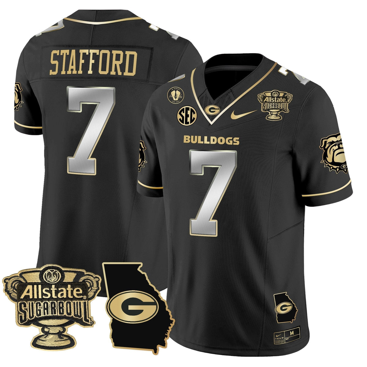 UGA 2025 Sugar Bowl & Georgia Map Patch Vapor Limited Jersey N2 - Stitched