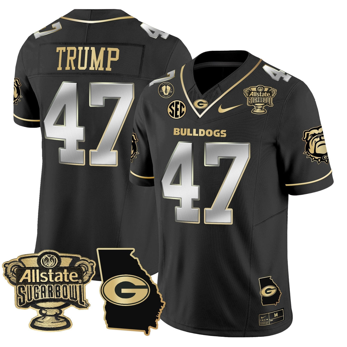 UGA 2025 Sugar Bowl & Georgia Map Patch Vapor Limited Jersey N2 - Stitched