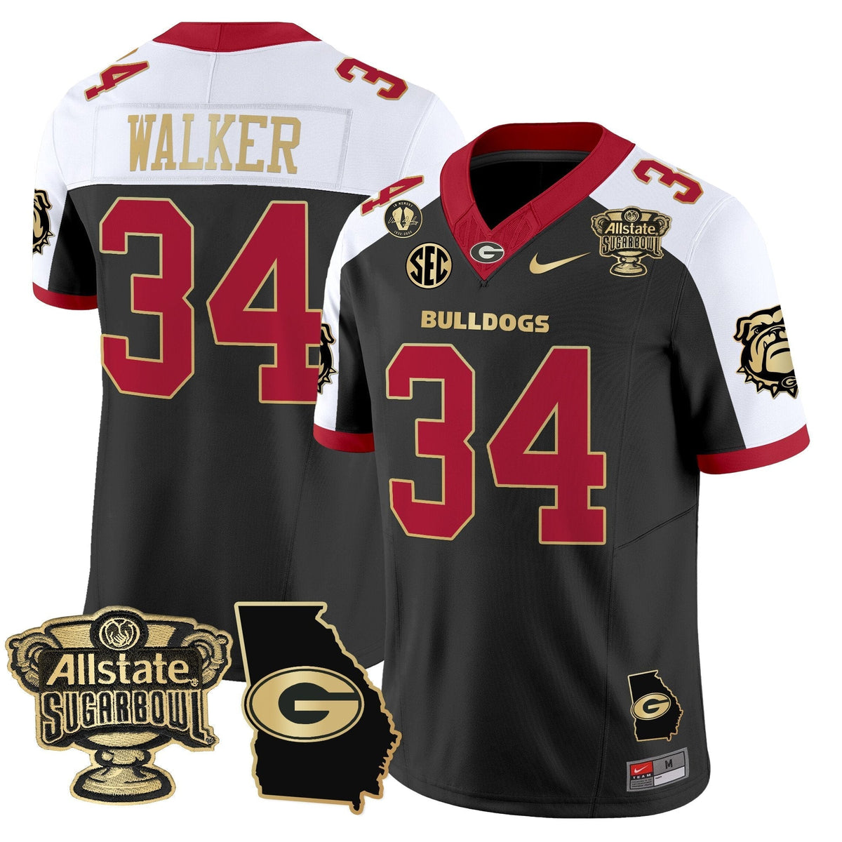 UGA 2025 Sugar Bowl & Georgia Map Patch Vapor Limited Jersey N2 - Stitched