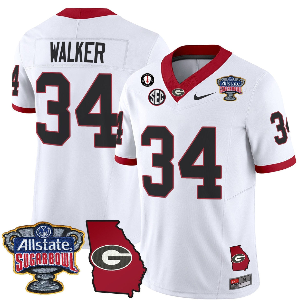 UGA 2025 Sugar Bowl & Georgia Map Patch Vapor Limited Jersey N2 - Stitched