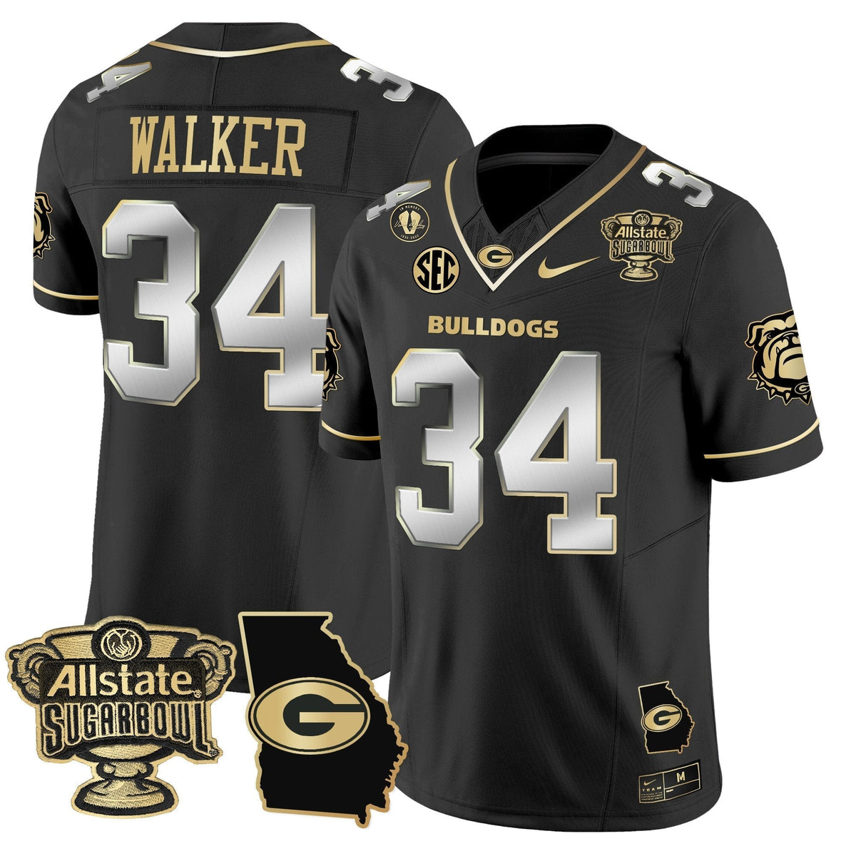 UGA 2025 Sugar Bowl & Georgia Map Patch Vapor Limited Jersey N2 - Stitched