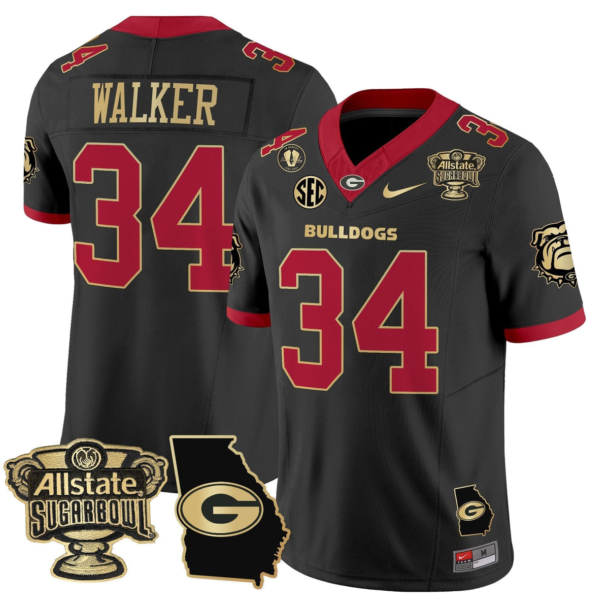 UGA 2025 Sugar Bowl & Georgia Map Patch Vapor Limited Jersey N2 - Stitched