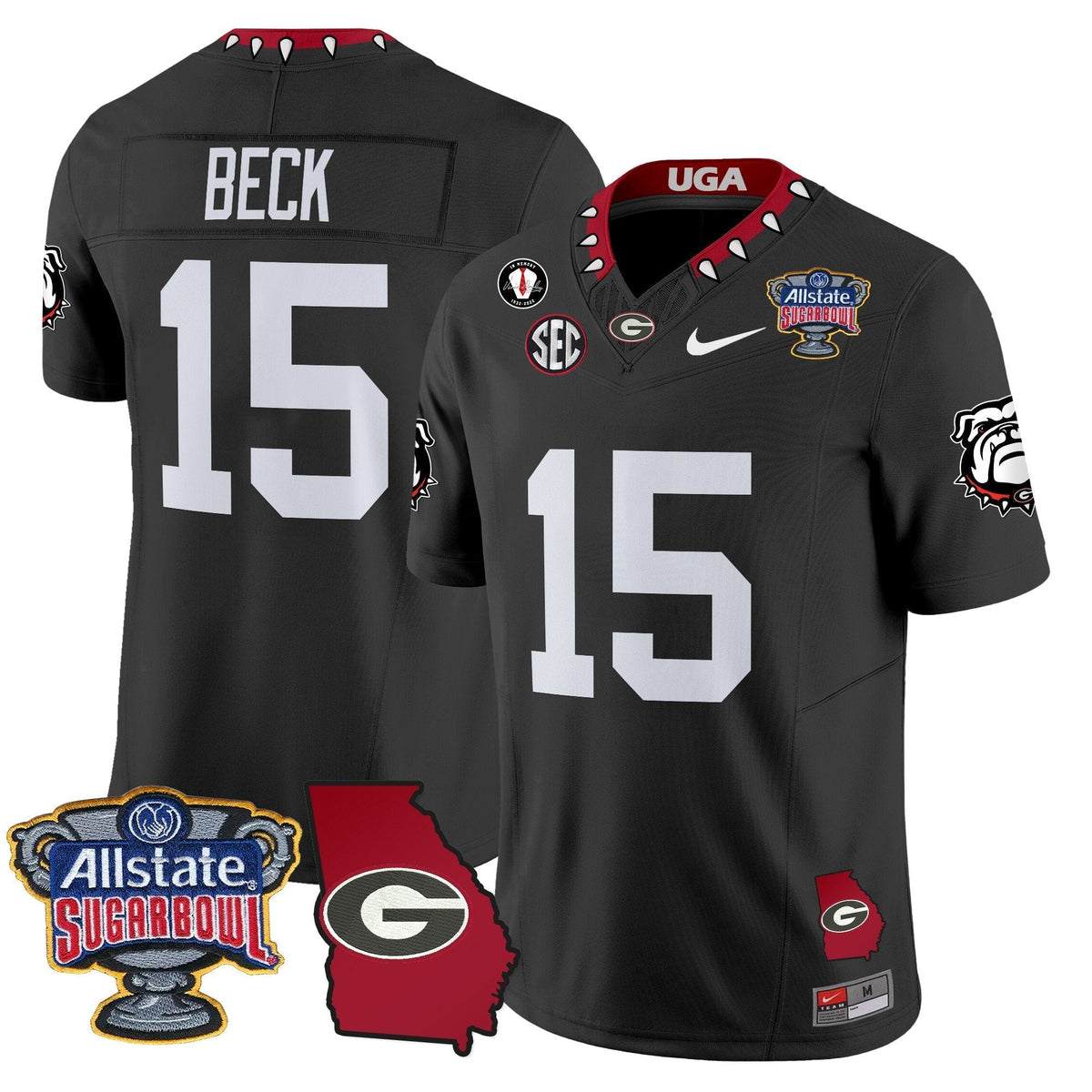 UGA 2025 Sugar Bowl & Georgia Map Patch Vapor Limited Jersey N2 - Stitched