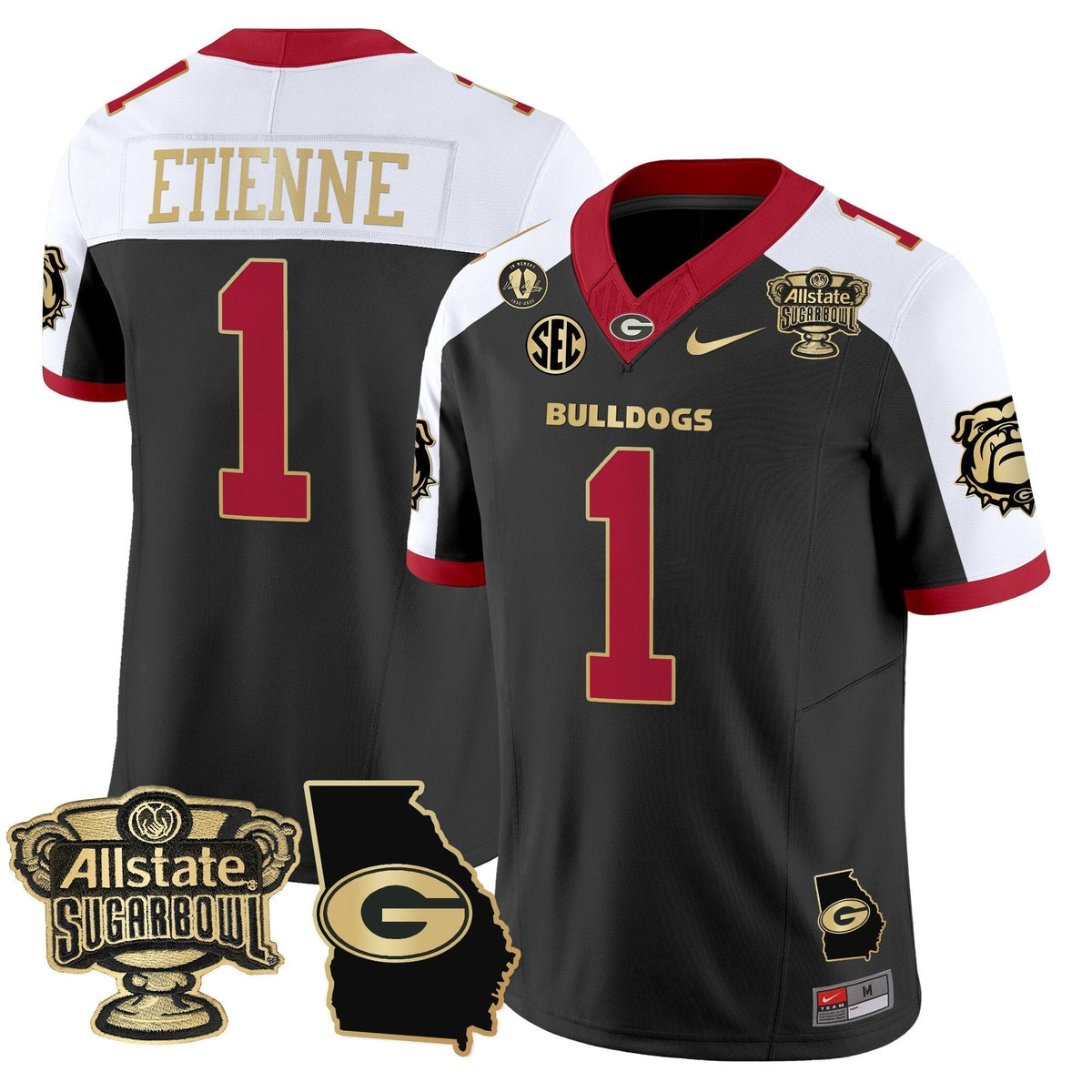 UGA 2025 Sugar Bowl & Georgia Map Patch Vapor Limited Jersey N2 - Stitched