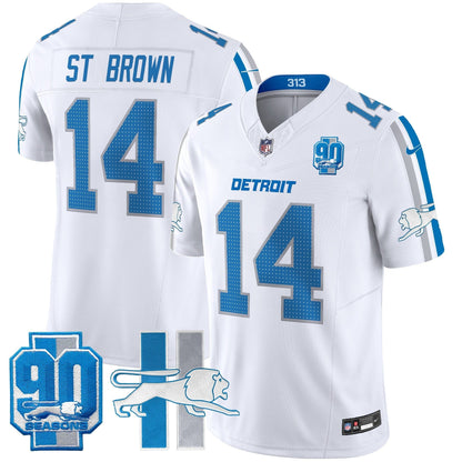 Men's Detroit Lions Throwback 90th Year Patch Vapor Limited Jersey - All Stitched
