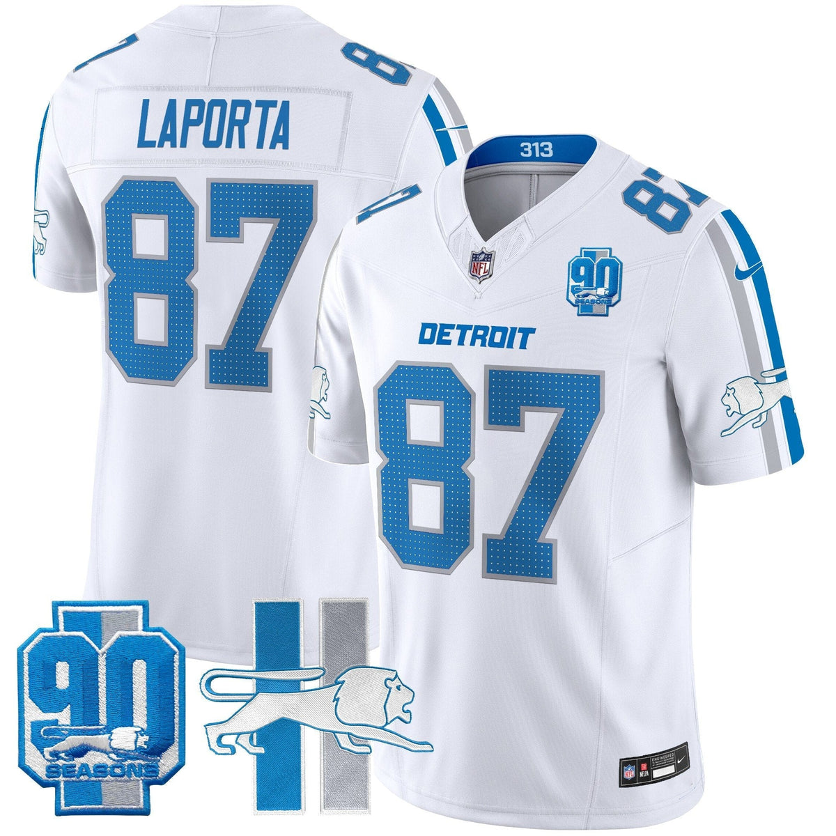 Men's Detroit Lions Throwback 90th Year Patch Vapor Limited Jersey - All Stitched
