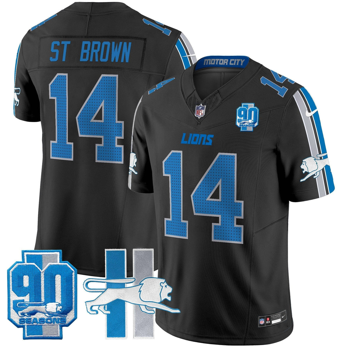 Men's Detroit Lions Throwback 90th Year Patch Vapor Limited Jersey - All Stitched