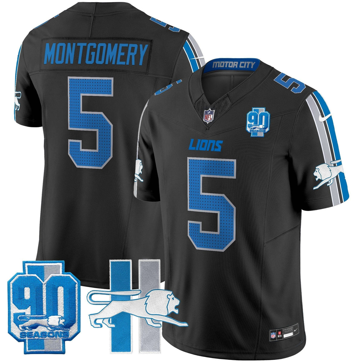 Men's Detroit Lions Throwback 90th Year Patch Vapor Limited Jersey - All Stitched