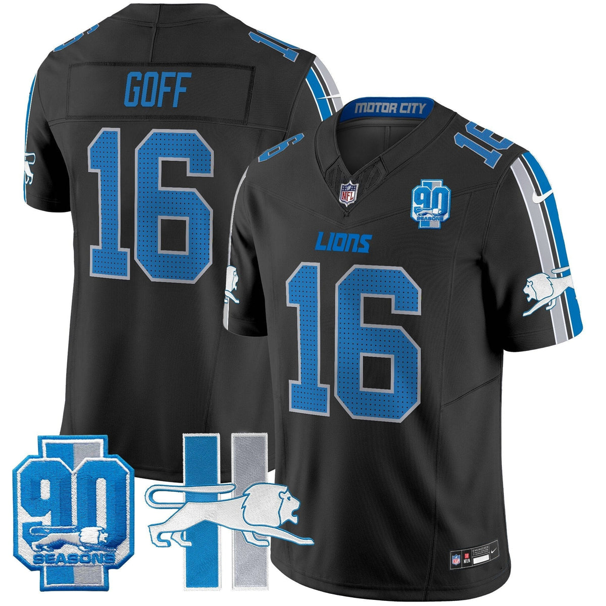 Men's Detroit Lions Throwback 90th Year Patch Vapor Limited Jersey - All Stitched