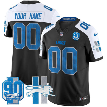 Detroit Lions Throwback 90th Year Patch Vapor Limited Custom Jersey - All Stitched
