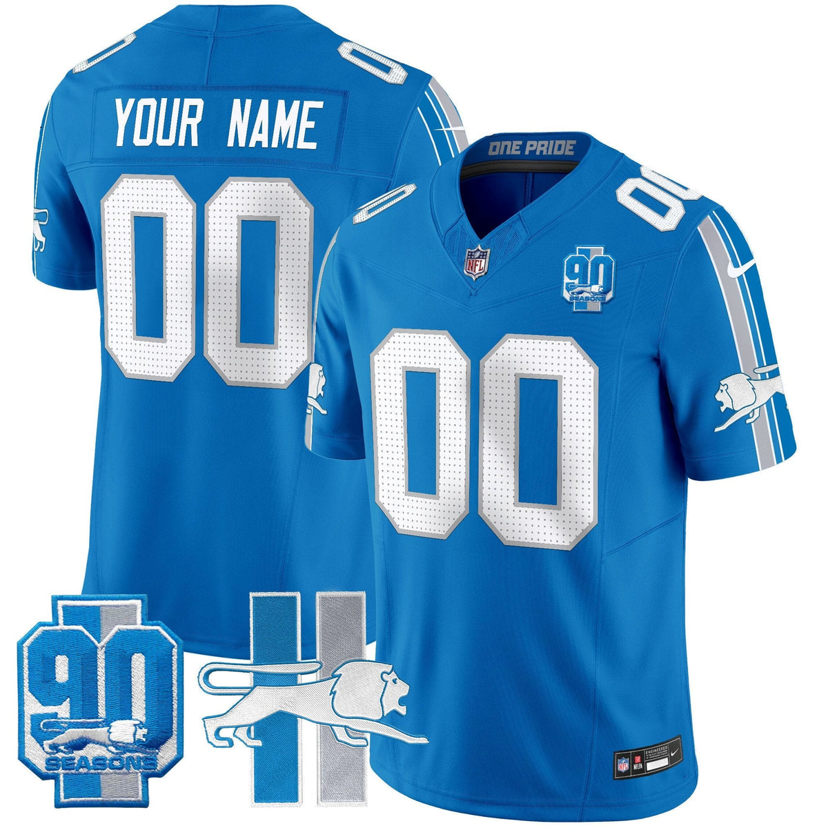 Detroit Lions Throwback 90th Year Patch Vapor Limited Custom Jersey - All Stitched
