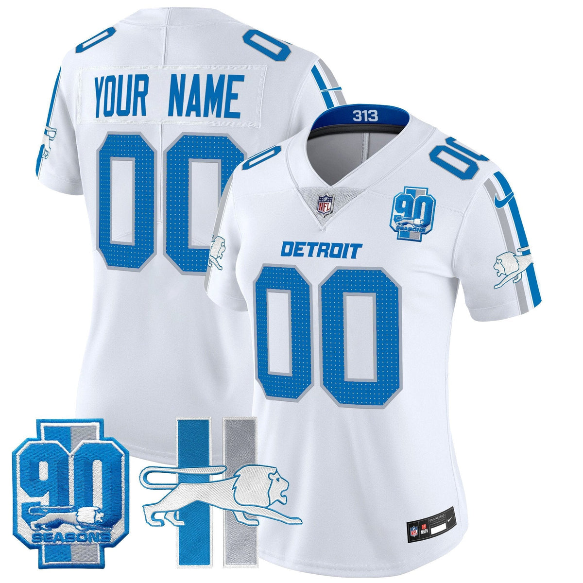 Detroit Lions Throwback 90th Year Patch Vapor Limited Custom Jersey - All Stitched