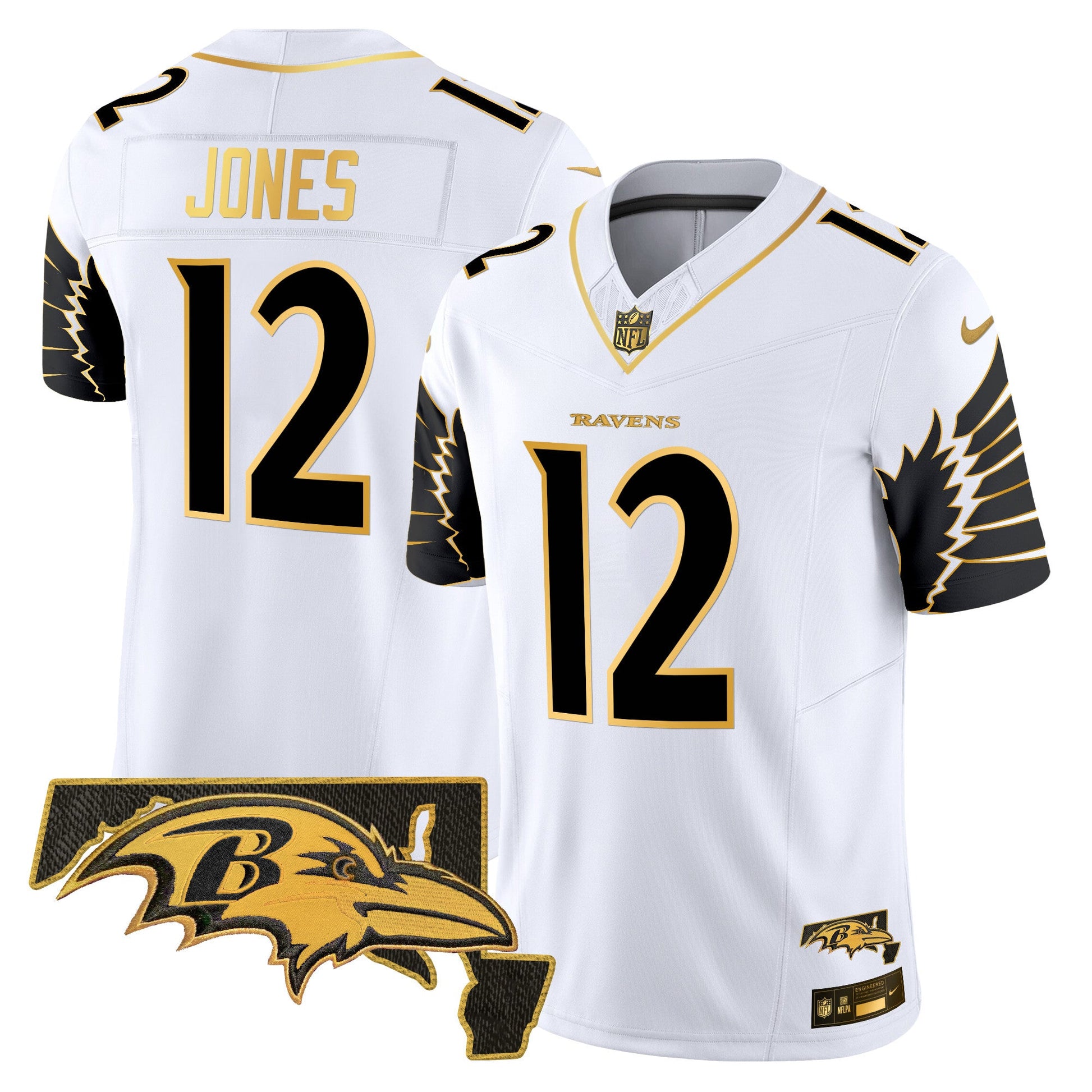 Men's Ravens Maryland Patch Gold Vapor Limited Jersey V2 - All Stitched