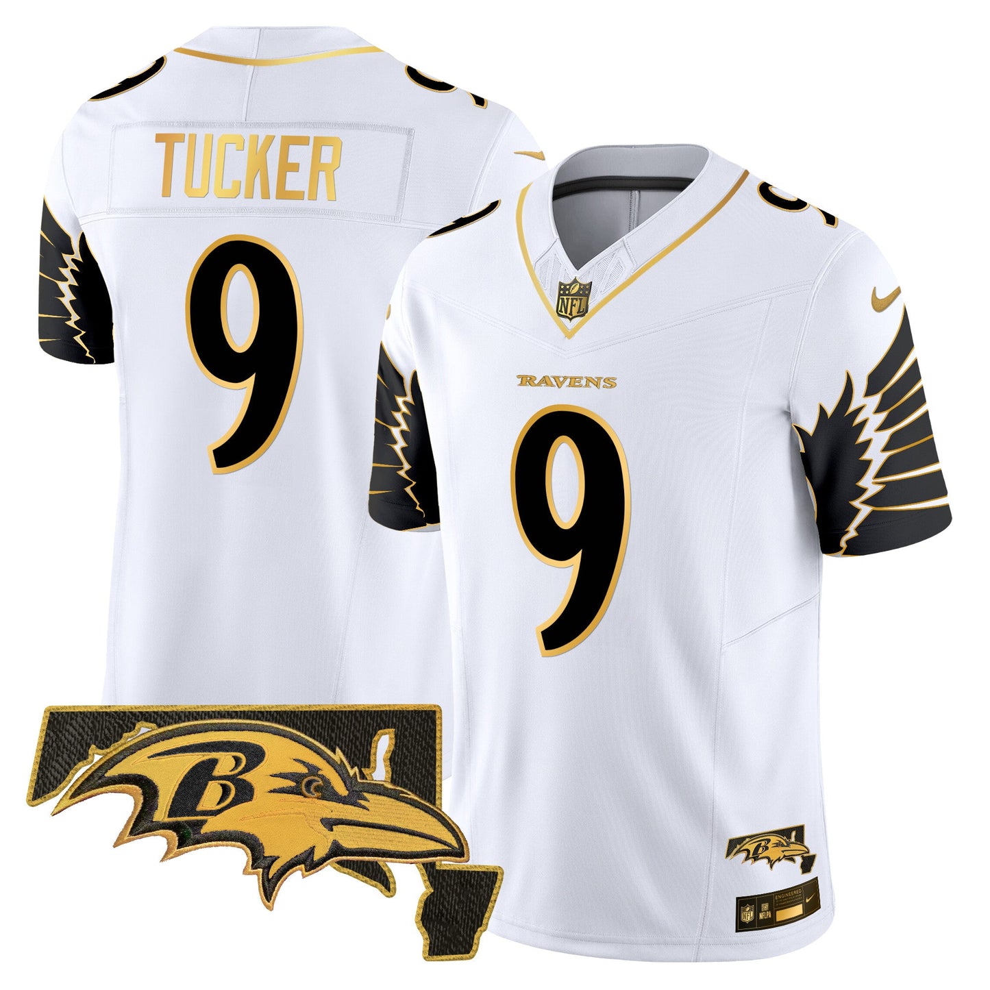Men's Ravens Maryland Patch Gold Vapor Limited Jersey V2 - All Stitched