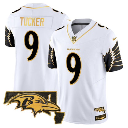 Men's Ravens Maryland Patch Gold Vapor Limited Jersey V2 - All Stitched