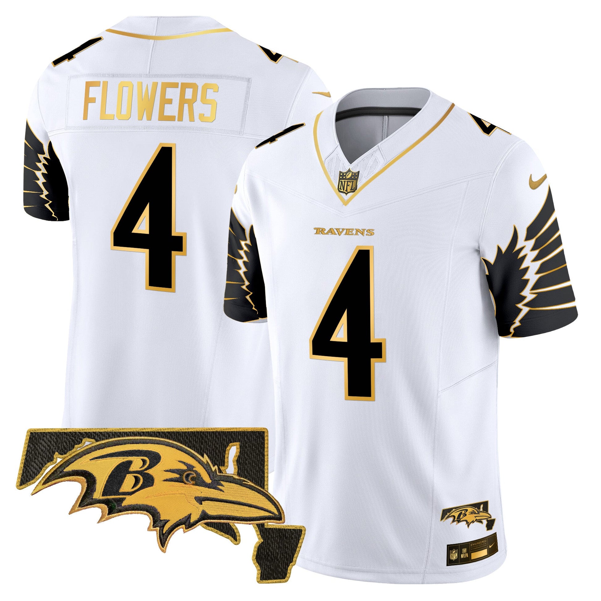 Men's Ravens Maryland Patch Gold Vapor Limited Jersey V2 - All Stitched