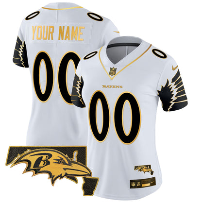 Ravens Maryland Patch Gold Vapor Limited Custom Jersey V2 - All Stitched