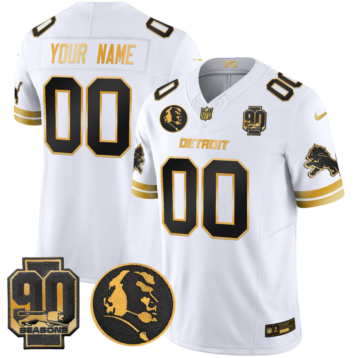 Detroit Lions 2024 90th & John Madden Patch Gold Vapor Limited Custom Jersey V2 - All Stitched