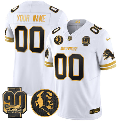 Detroit Lions 2024 90th & John Madden Patch Gold Vapor Limited Custom Jersey V2 - All Stitched