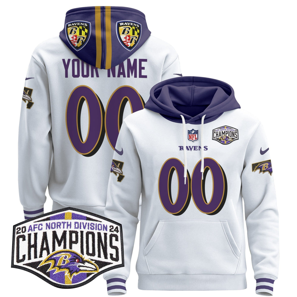 BAL 2024 AFC North Division Champions Patch Custom Pullover Hoodie V2 - Stitched
