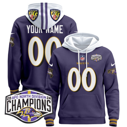 BAL 2024 AFC North Division Champions Patch Custom Pullover Hoodie V2 - Stitched