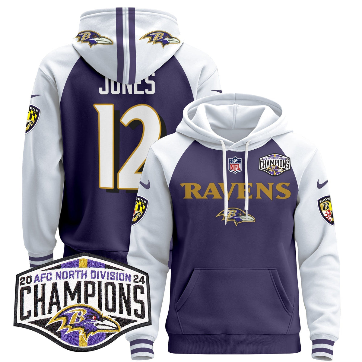 BAL 2024 AFC North Division Champions Patch Pullover Hoodie - Stitched