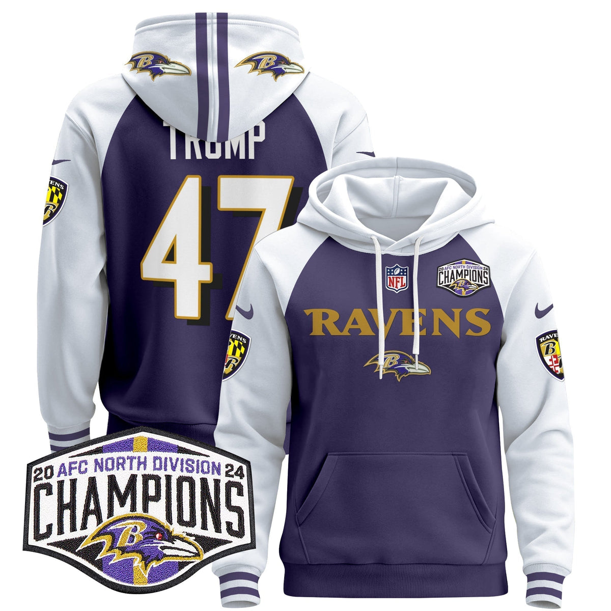 BAL 2024 AFC North Division Champions Patch Pullover Hoodie - Stitched