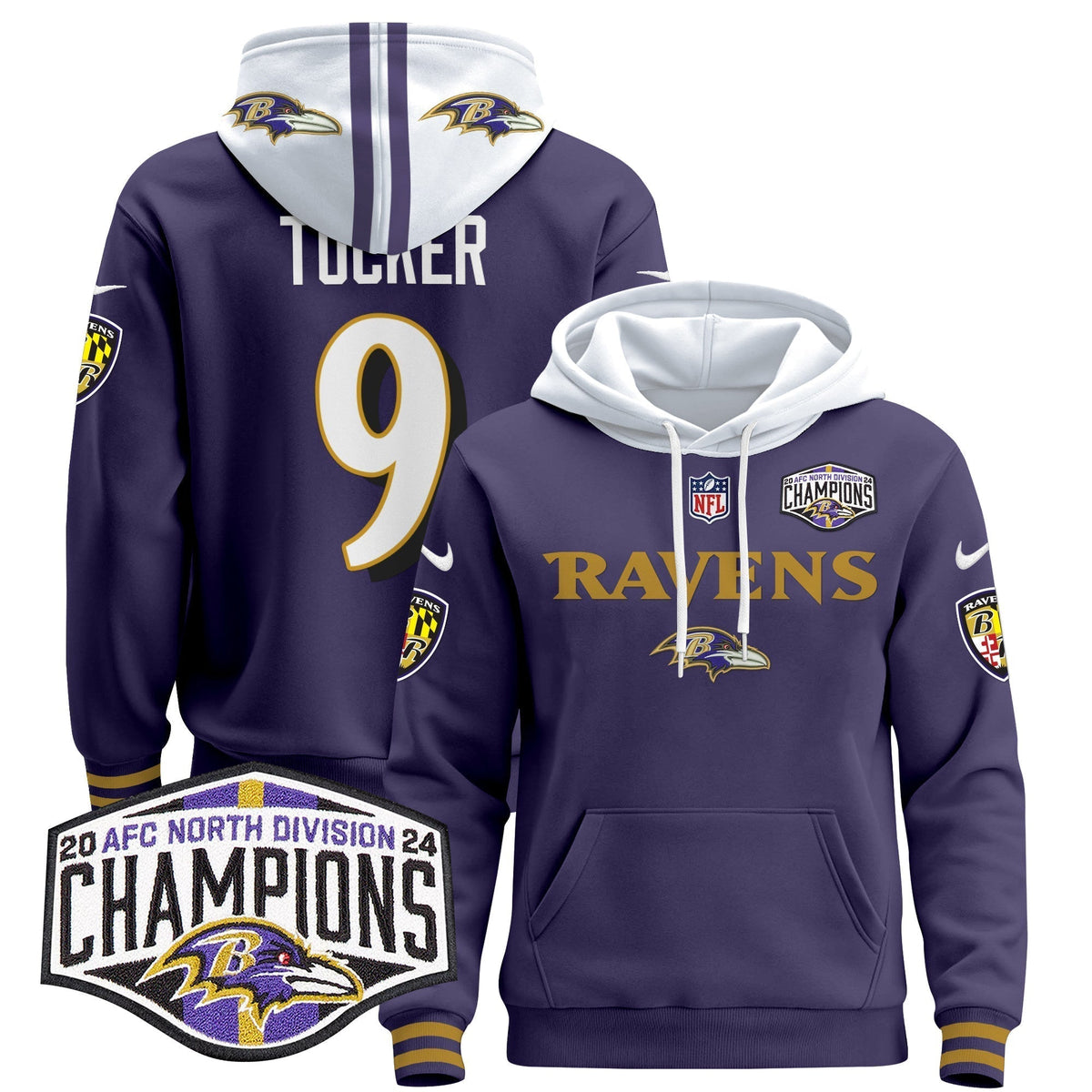 BAL 2024 AFC North Division Champions Patch Pullover Hoodie - Stitched