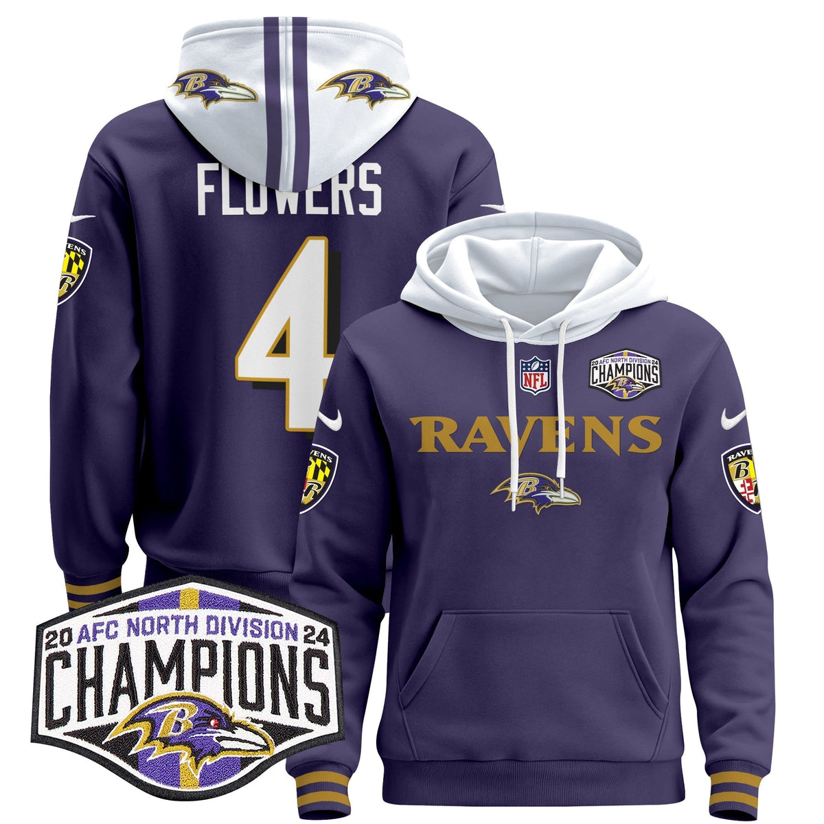 BAL 2024 AFC North Division Champions Patch Pullover Hoodie - Stitched