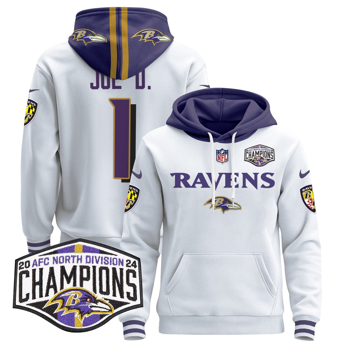BAL 2024 AFC North Division Champions Patch Pullover Hoodie - Stitched
