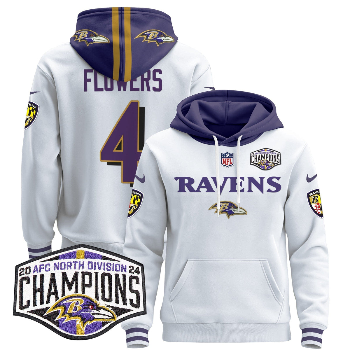 BAL 2024 AFC North Division Champions Patch Pullover Hoodie - Stitched