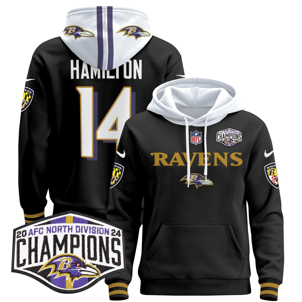 BAL 2024 AFC North Division Champions Patch Pullover Hoodie - Stitched