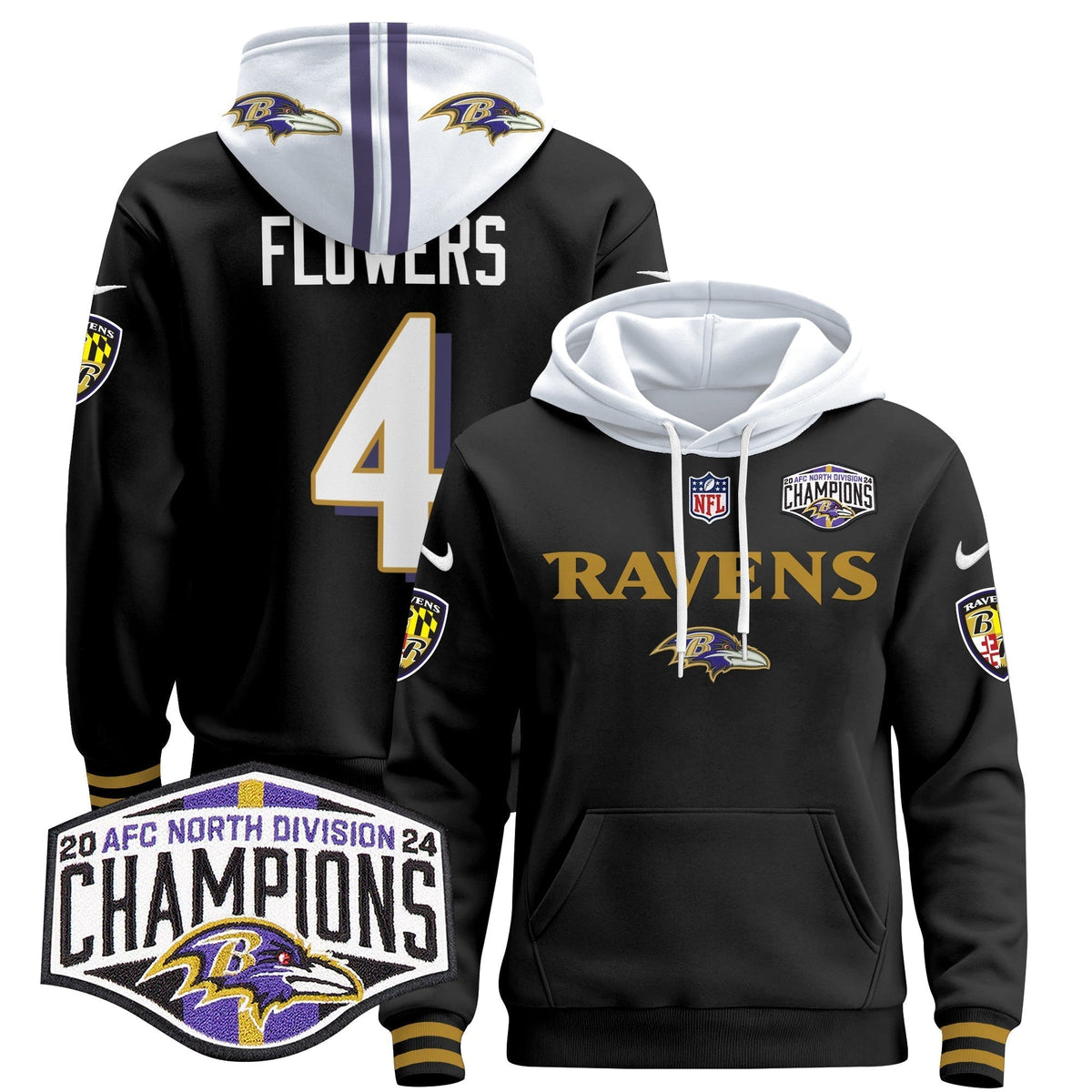 BAL 2024 AFC North Division Champions Patch Pullover Hoodie - Stitched