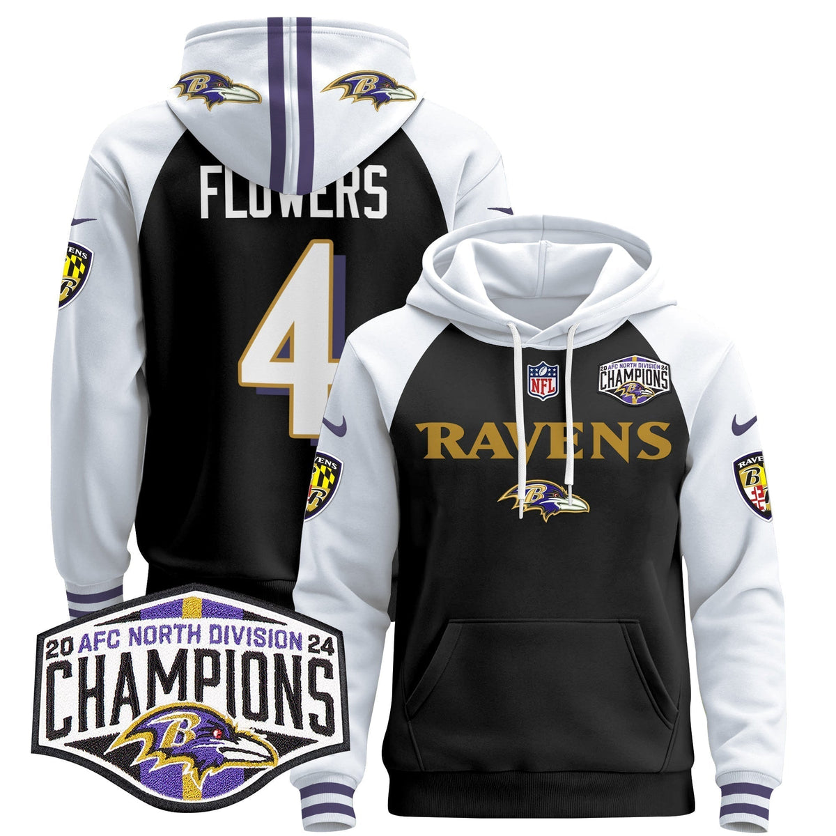 BAL 2024 AFC North Division Champions Patch Pullover Hoodie - Stitched