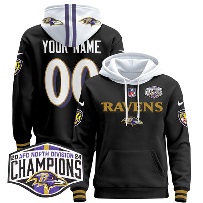 BAL 2024 AFC North Division Champions Patch Custom Pullover Hoodie - Stitched