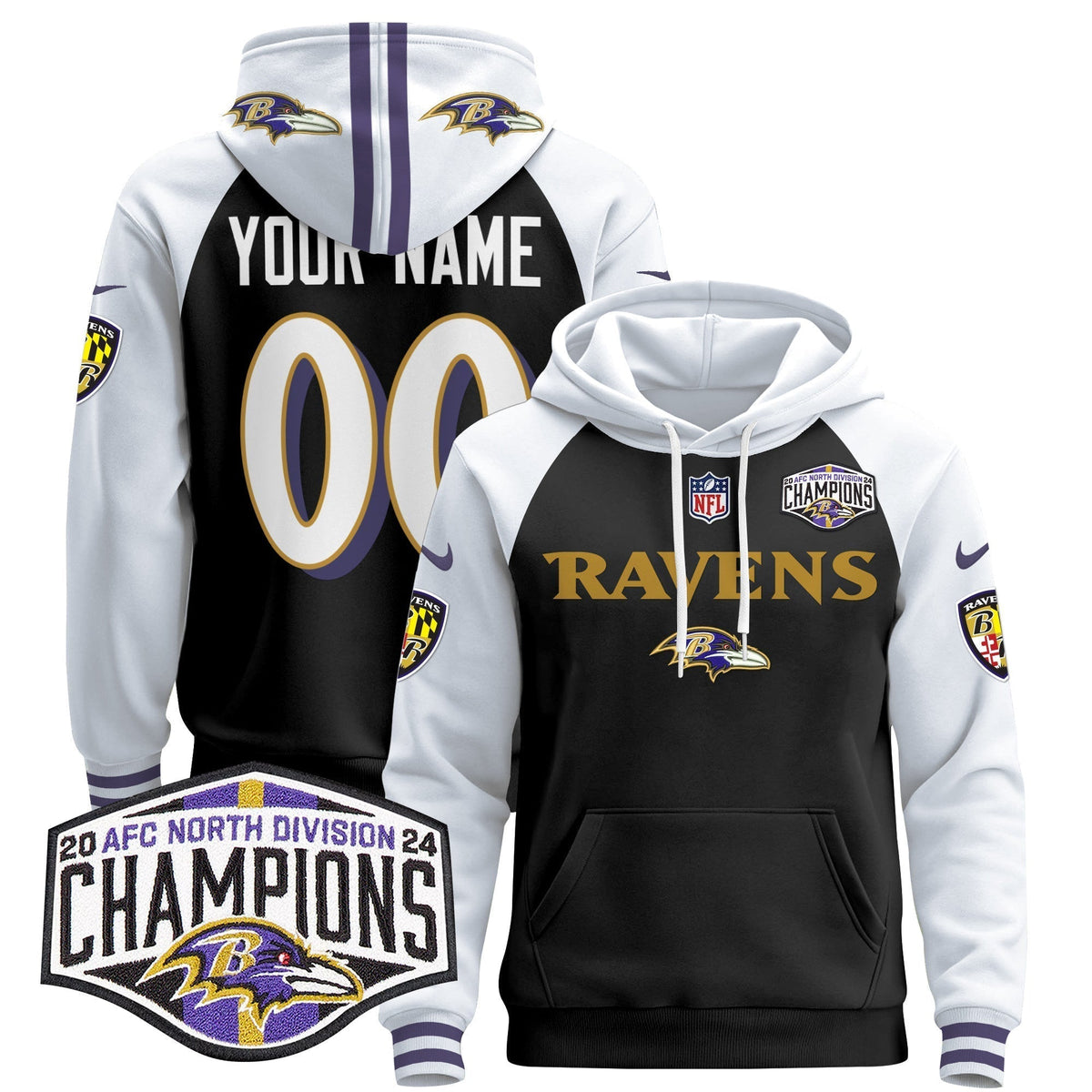 BAL 2024 AFC North Division Champions Patch Custom Pullover Hoodie - Stitched