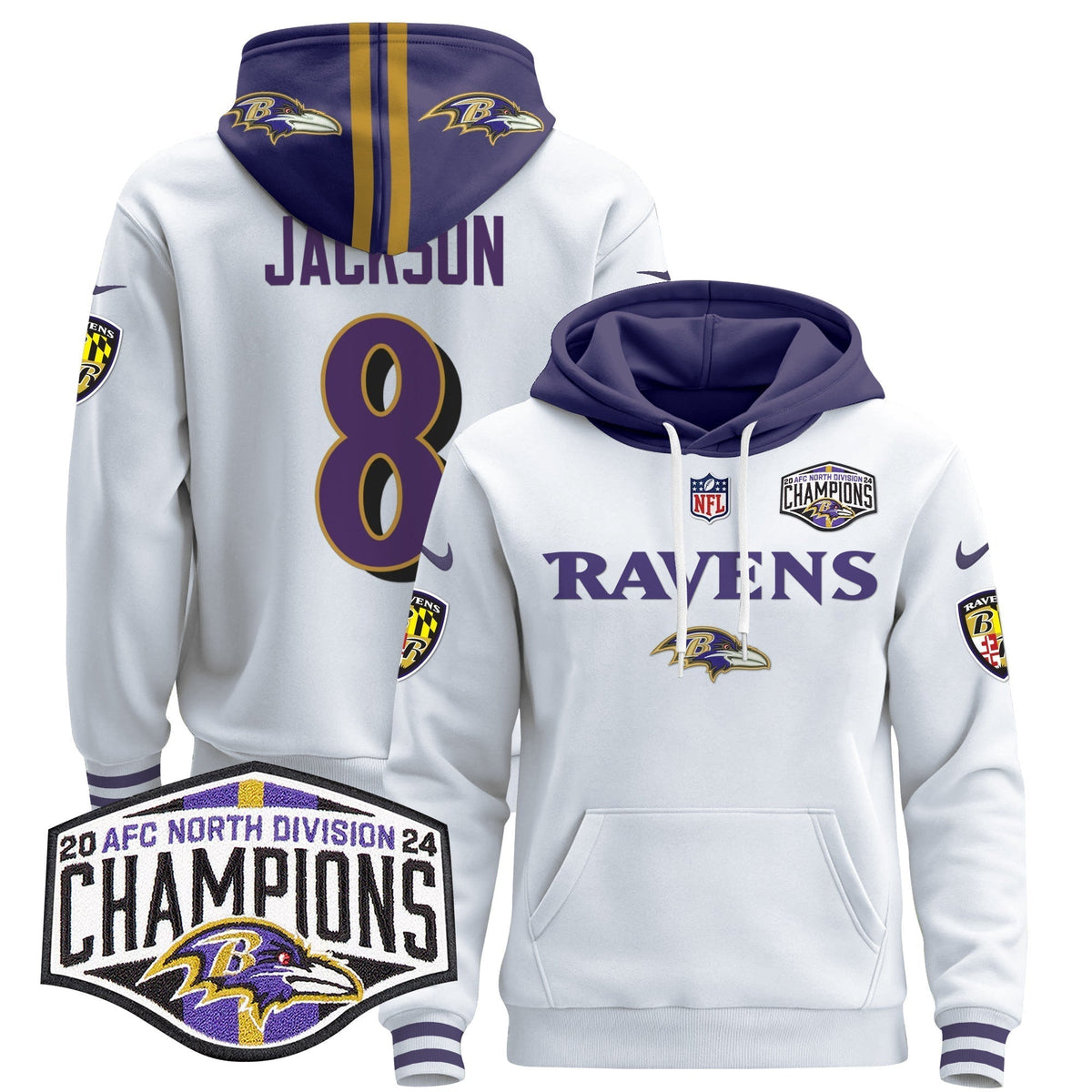 BAL 2024 AFC North Division Champions Patch Pullover Hoodie - Stitched