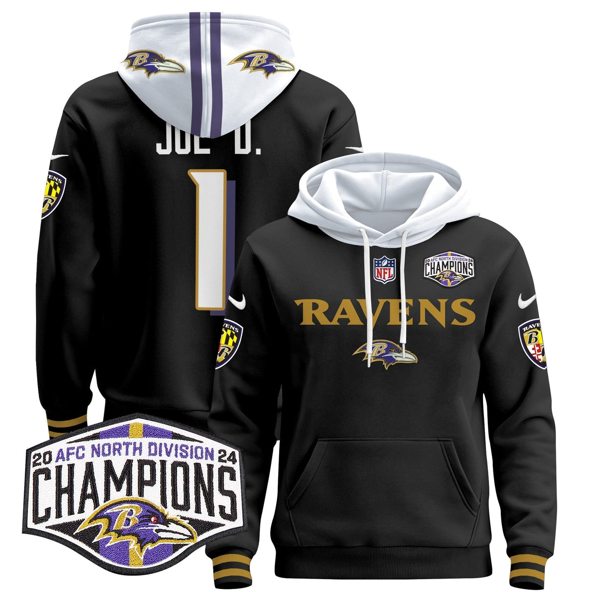 BAL 2024 AFC North Division Champions Patch Pullover Hoodie - Stitched