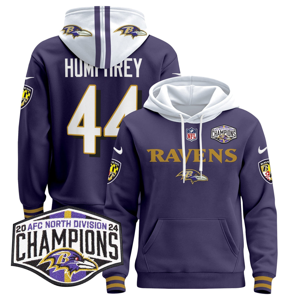 BAL 2024 AFC North Division Champions Patch Pullover Hoodie - Stitched