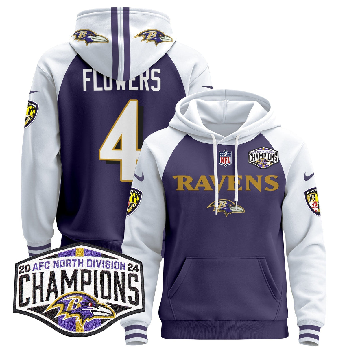 BAL 2024 AFC North Division Champions Patch Pullover Hoodie - Stitched