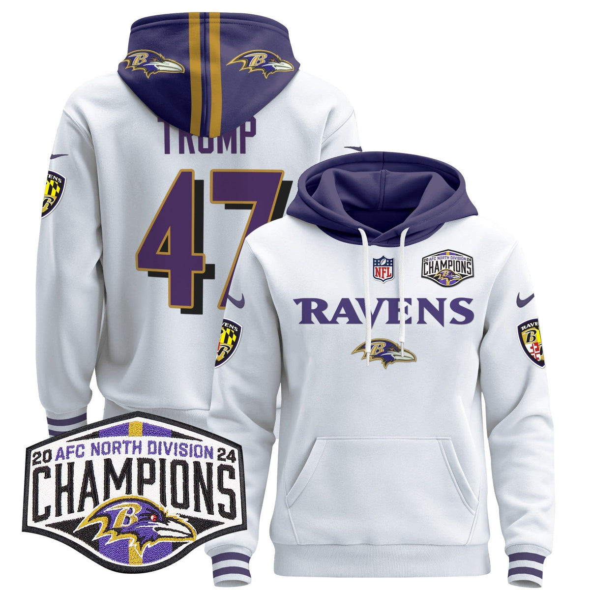 BAL 2024 AFC North Division Champions Patch Pullover Hoodie - Stitched