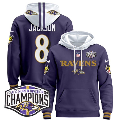 BAL 2024 AFC North Division Champions Patch Pullover Hoodie - Stitched