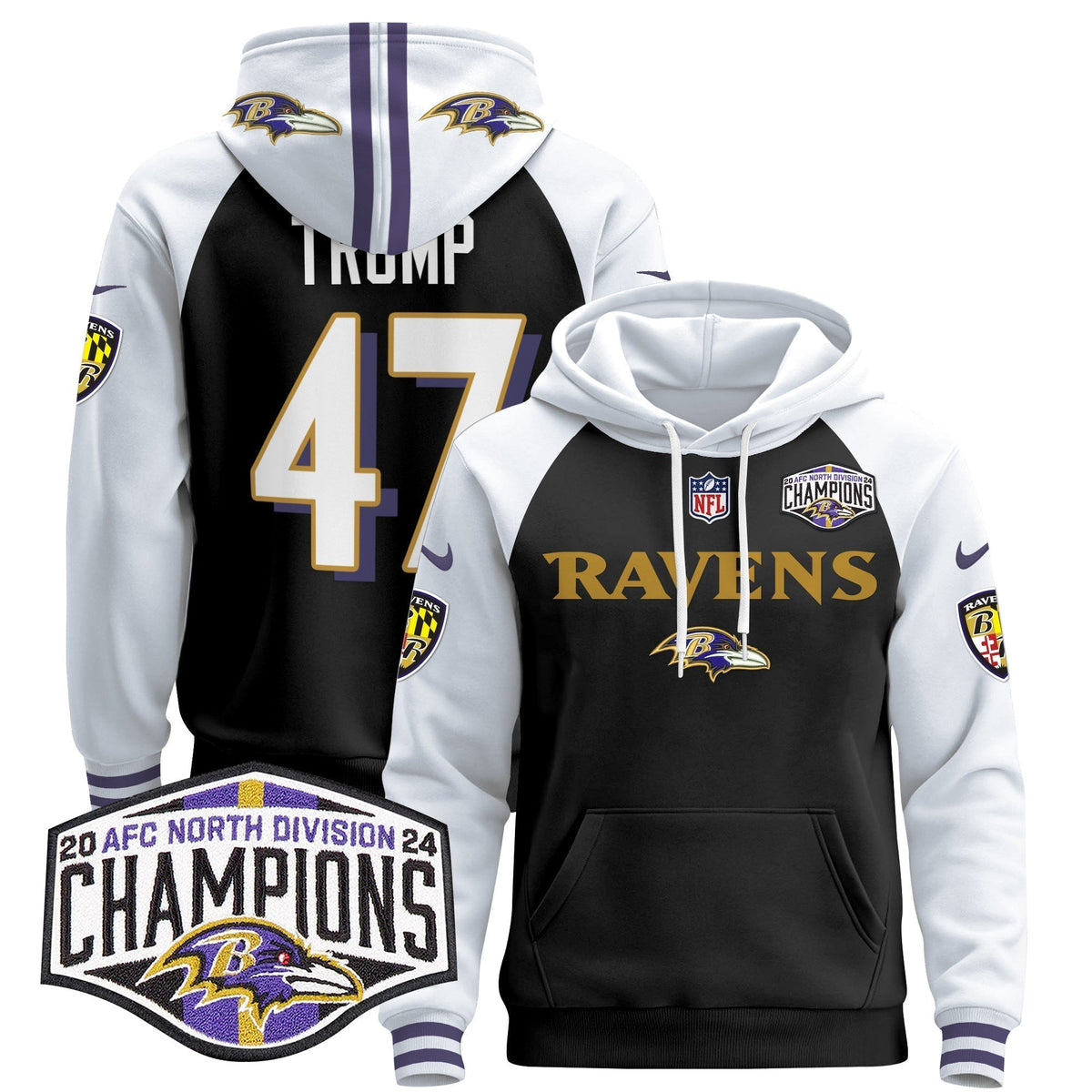BAL 2024 AFC North Division Champions Patch Pullover Hoodie - Stitched