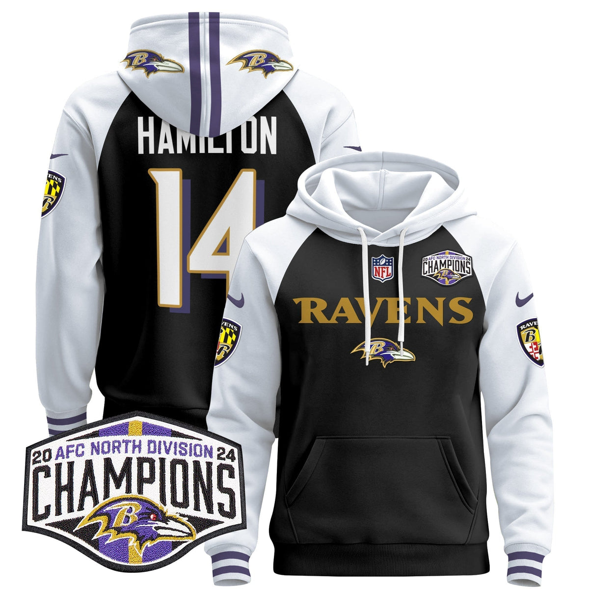 BAL 2024 AFC North Division Champions Patch Pullover Hoodie - Stitched