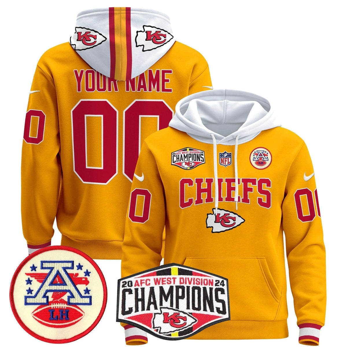 KC 2024 AFC West Division Champions Custom Pullover Hoodie - Stitched