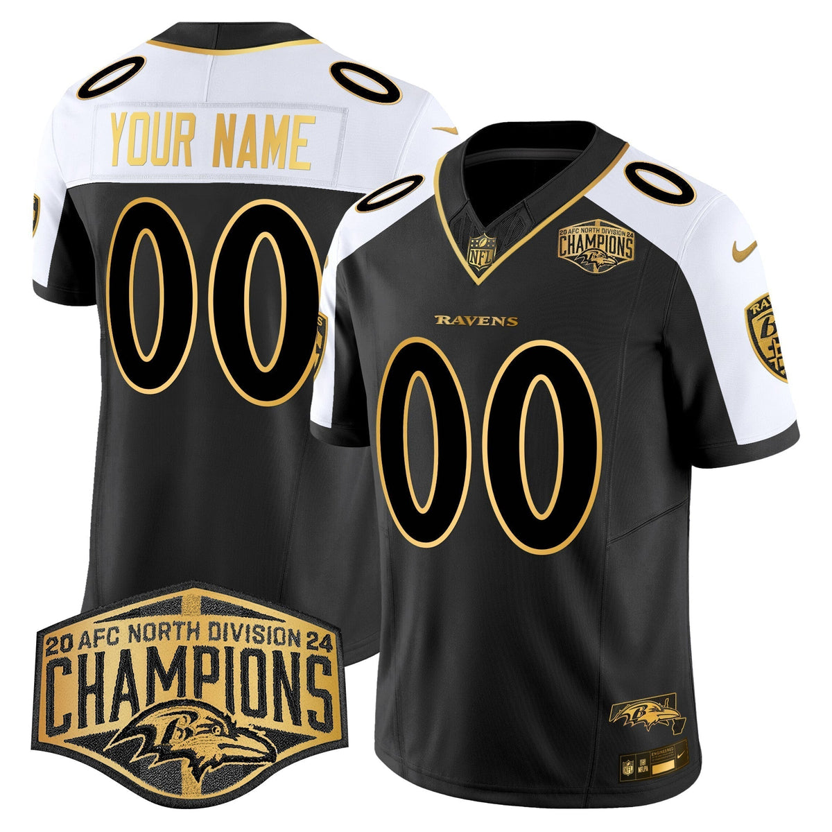 Ravens Maryland Flag Map 2024 AFC North Division Champions Patch Gold Vapor Limited Custom Jersey - Stitched
