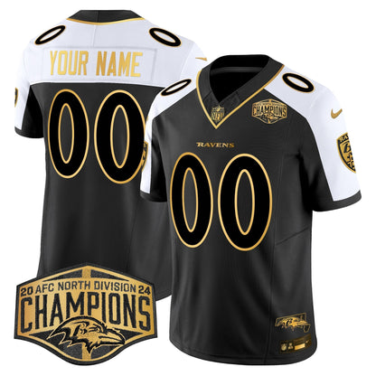 Ravens Maryland Flag Map 2024 AFC North Division Champions Patch Gold Vapor Limited Custom Jersey - Stitched